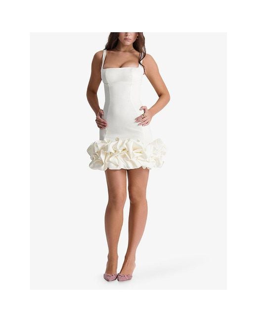 House Of Cb Lilou Ruffle-hem Stretch-woven Mini Dress in White | Lyst