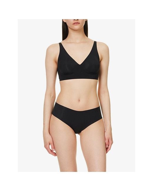 Wolford Black Pure Skin V-Neck Stretch-Woven Bra