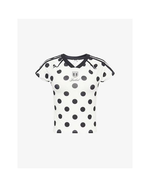 Jaded London White Polka-Dot Logo-Print Stretch-Jersey Football T-Shirt