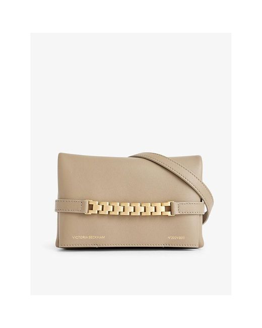 Victoria Beckham Natural Chain-embellished Mini Leather Pouch