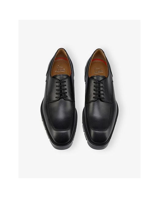 Christian Louboutin Black Davisol Lion Flat Lug Leather Debry Shoes for men
