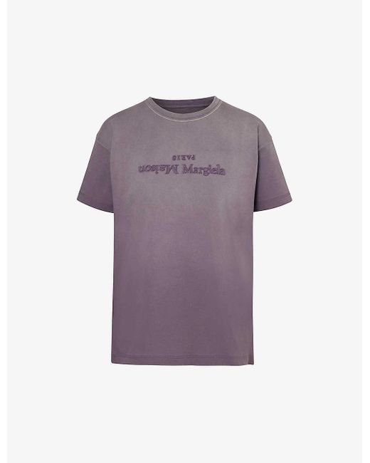 Maison Margiela Purple Brand-embroidered Faded-wash Cotton-jersey T-shirt