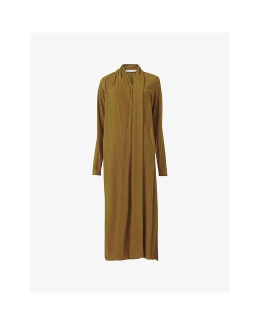 eem Green Textured Scarf-Neck Stretch-Woven Maxi Dress