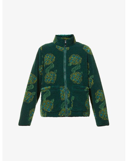 Stussy Green Sherpa Graphic-pattern Fleece Jacket for men
