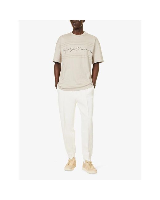 Giorgio Armani White Cursive Brand-print Cotton T-shirt for men