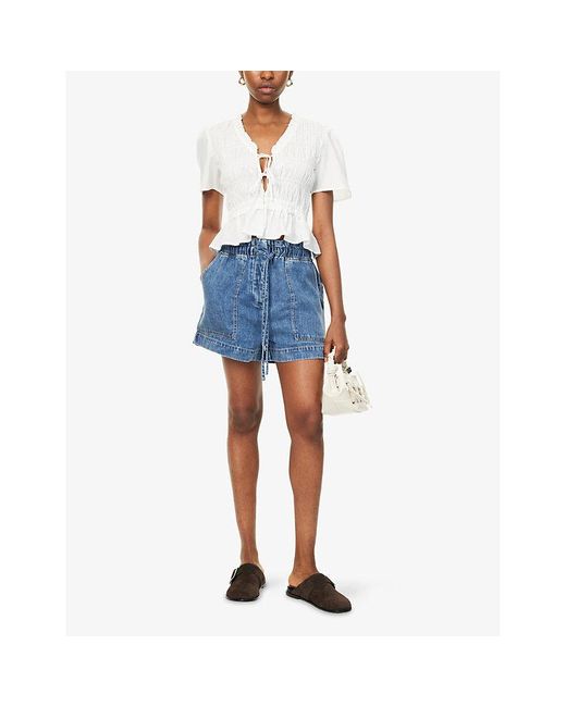 Rails Blue Foster Paper Bag-Waist Denim Shorts