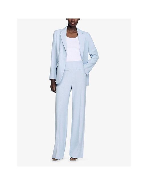 Sandro Blue Striped Sequin-Embellished Woven Trousers