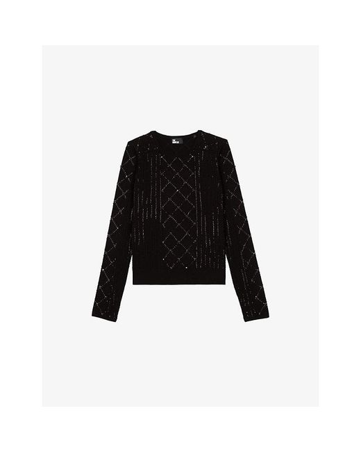 The Kooples Black Stud-Embellished Long-Sleeve Knitted Jumper