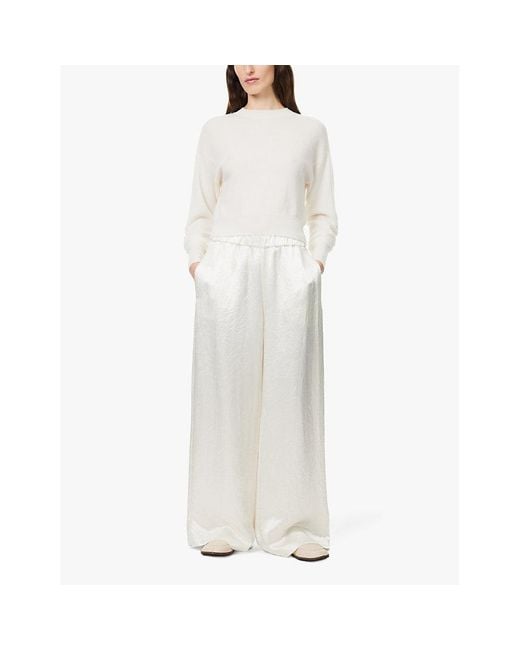 Max Mara White Accanto Crinkled-Satin-Texture Wide-Leg High-Rise Woven Trousers