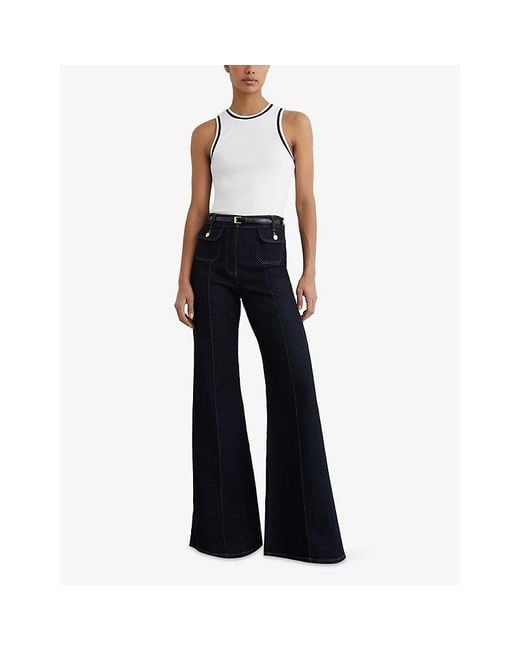 Reiss White Matilda Contrast-Trim Stretch-Cotton Vest