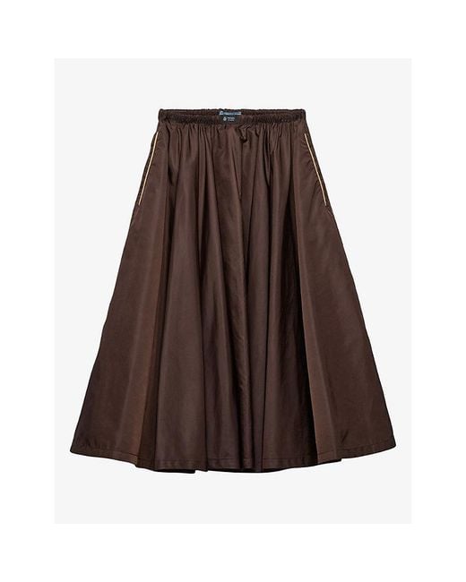 Prada Brown Gathered Re-Nylon Midi Skirt