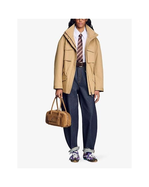 Sandro Natural High-Neck Elasticated-Waist Cotton Jacket