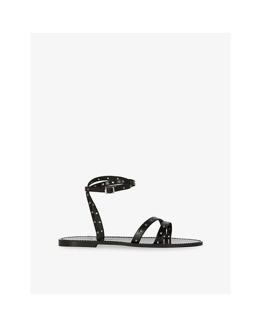 The Kooples Black Strappy Flat Leather Sandals