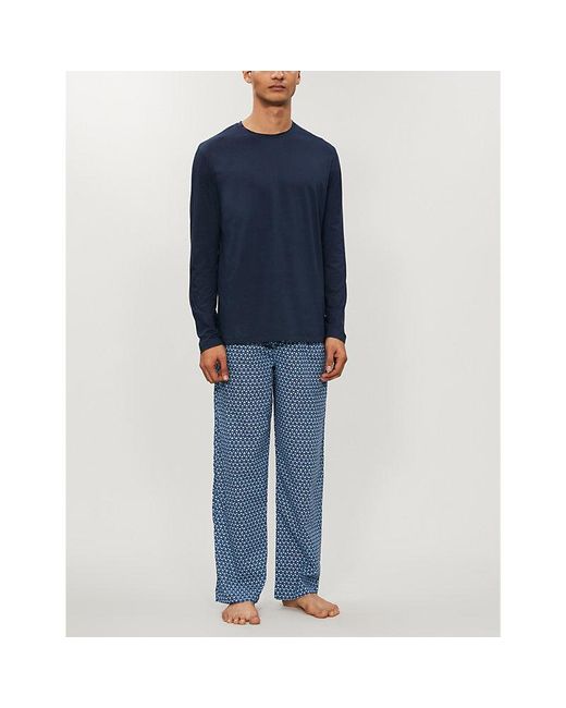 Derek Rose Blue Basel Long-Sleeved Stretch-Cotton Top for men