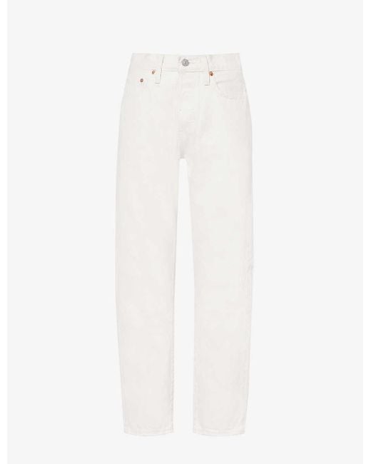Levi's White 501 Cropped Straight-leg High-rise Jeans