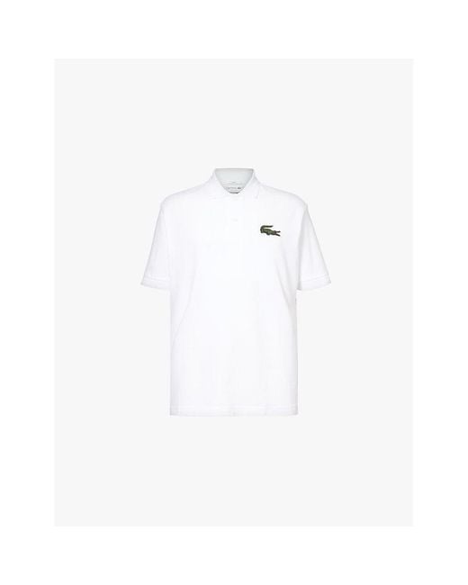 Lacoste White Big Crocodile-Embroidered Classic-Fit Cotton-Piqué Polo Shirt for men