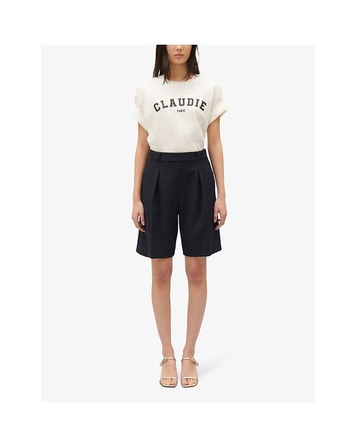 Claudie Pierlot Blue High-rise Wide-leg Wool-blend Shorts