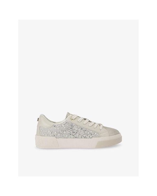 Carvela Kurt Geiger White Santiana Jewel Low-Top Faux-Leather Trainers