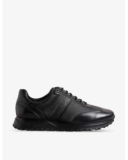Ted Baker Black Marckus Logo-debossed Low-top Leather And Mesh Trainers for men