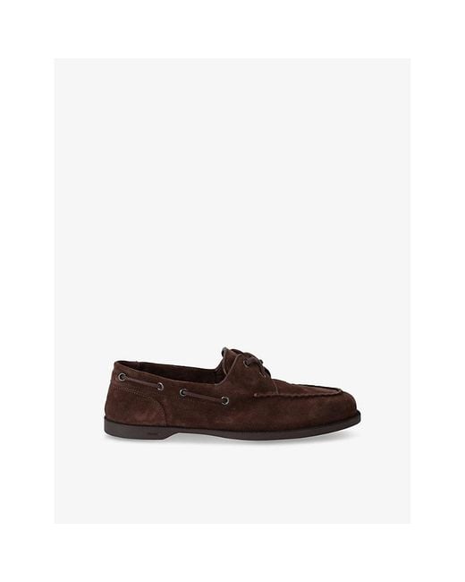 John Lobb Brown Foil Suede Boat Shoes for men