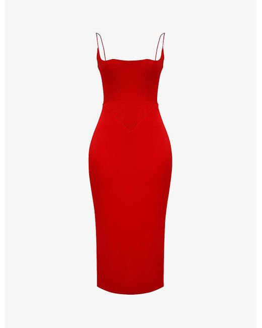 House Of Cb Red Anais Slim-fit Satin Midi Dress