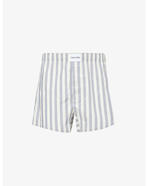 Calvin Klein White Stripe-pattern Elasticated-waistband Recycled Cotton-blend T-shirt X for men