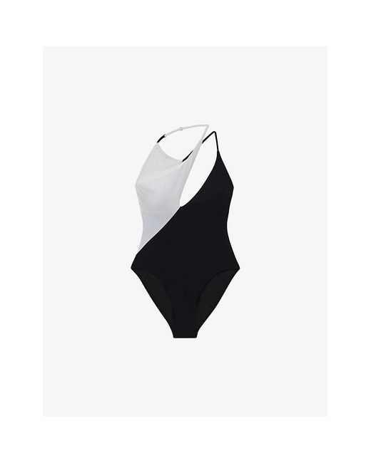 Reiss Black Leighton Colourblock Stretch Cotton-blend Swimsuit