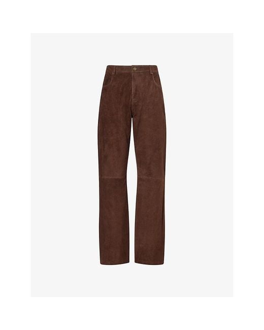 Arma Brown Jean Straight-Leg Suede Trousers