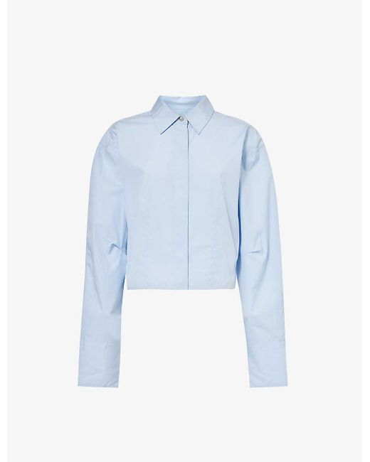 Rag & Bone Blue Claudia Long-sleeved Cropped Cotton Shirt
