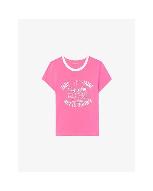 Zadig & Voltaire Pink Woos Mouse-Print Cotton-Jersey T-Shirt