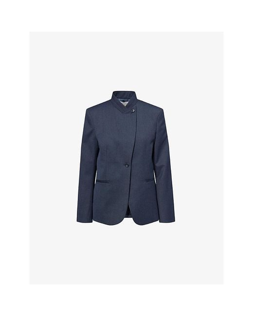Twp Blue Single-Breasted Button-Up Wool-Blend Blazer
