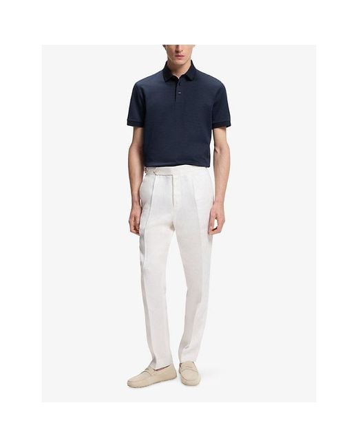 Boss Blue Parlay Short-Sleeved Cotton Polo Shirt for men