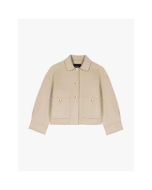 Maje Natural Pleated-Back Short Wool Jacket
