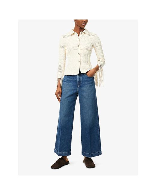 PAIGE Blue Harper Ankle Wide-Leg High-Rise Stretch-Denim Jeans