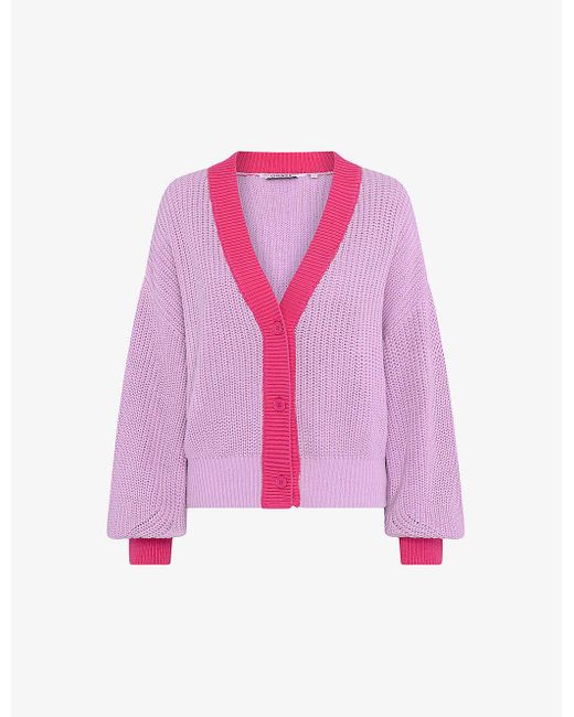 OMNES Pink Hopper Contrast-trim Cotton-knit Cardigan