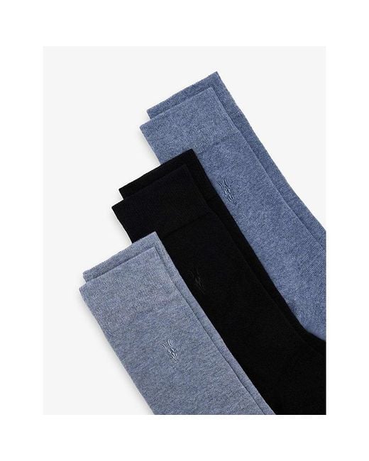AllSaints Blue Adan Stretch Cotton-Blend Socks Pack Of Three for men