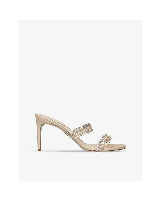 Rene Caovilla White Margot Crystal-Embellished Satin Heeled Sandals