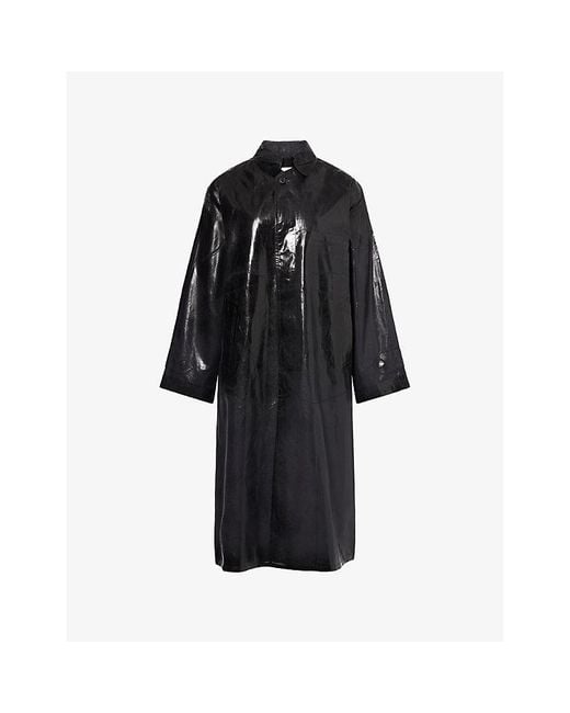 Maison Margiela Black Pointed-Collar Foil-Printed Trench Coat
