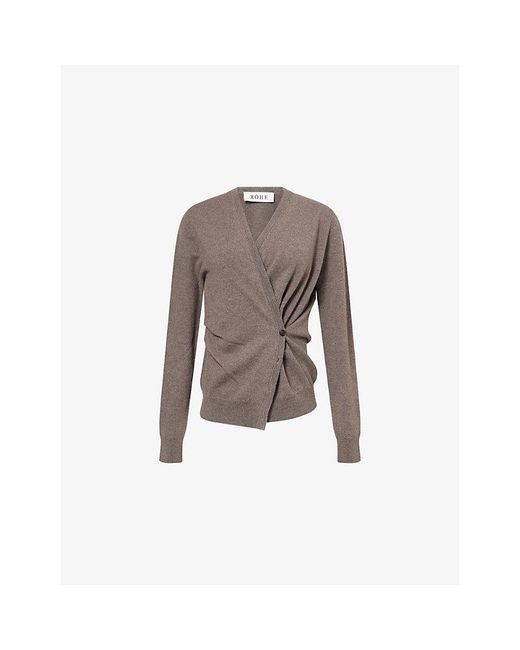 RÓHE Frames Brown Twist-Front Ballet Wool-Blend Cardigan