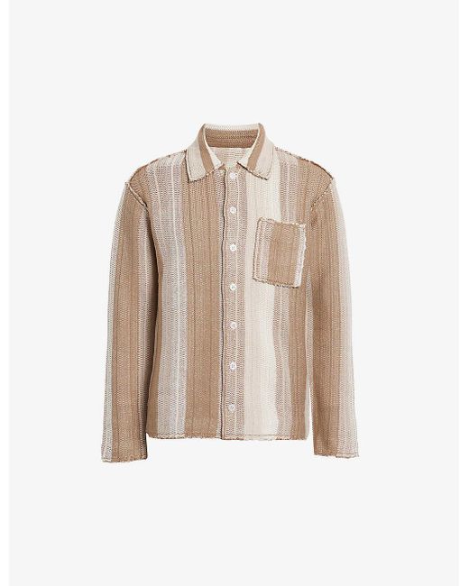 AllSaints Natural Truck Knitted-stripe Organic-cotton Cardigan X for men