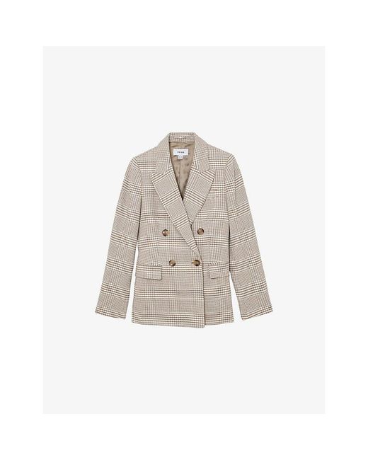 Reiss Natural Maxwell Checked Double-Breasted Cotton-Blend Blazer