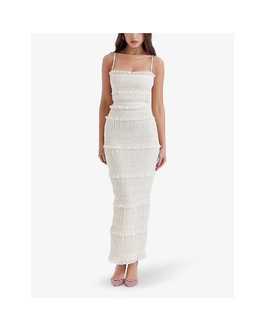 House Of Cb White Solana Pleated Stretch-woven Maxi Dres