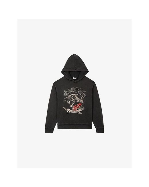 The Kooples Black Graphic-Print Relaxed-Fit Cotton Hoody