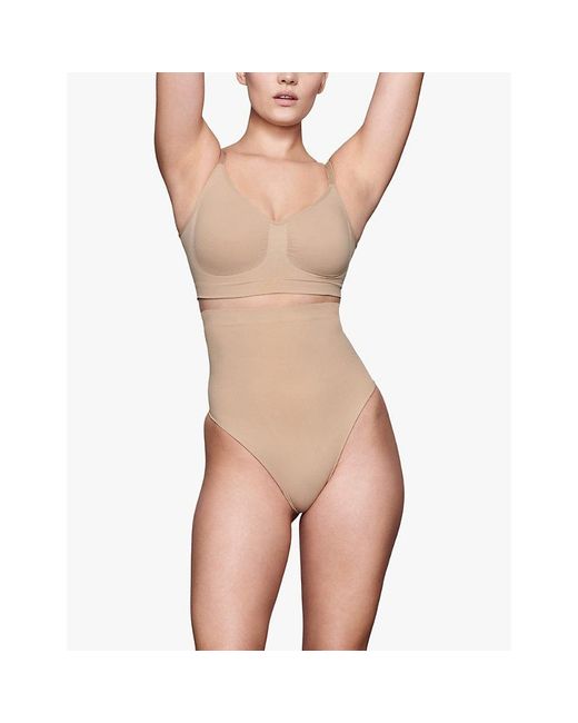 Skims White Seamless Sculpt High-Rise Stretch-Woven Thong