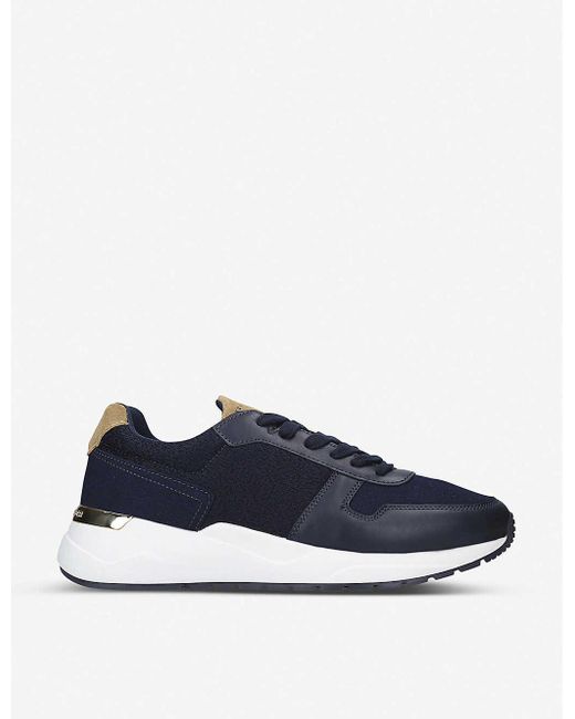 mens navy blue leather trainers