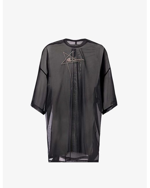Rick Owens Gray X Champion Brand-embroidered Mesh Top X