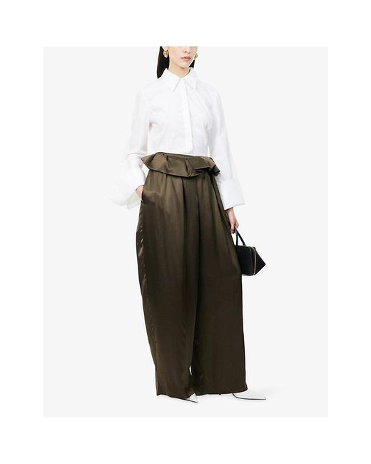 Khaite Brown Kira Frilled Silk Trousers