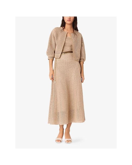 Maje Natural Metallic Rhinestone-Embellished Knitted Cardigan