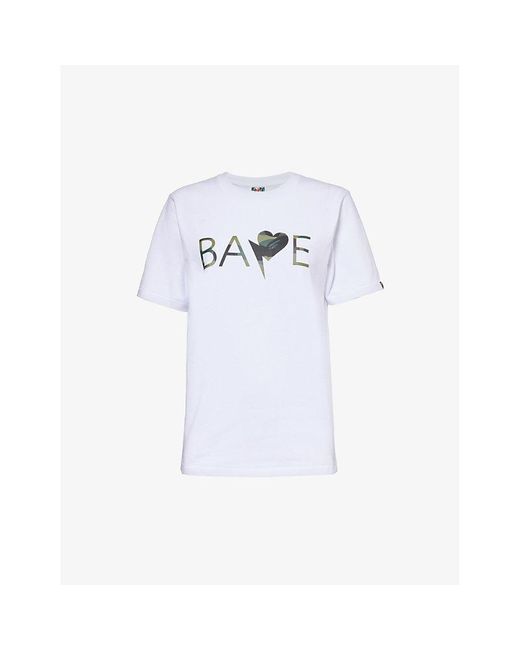 A Bathing Ape White Camo Heart Logo-print Cotton-jersey T-shirt