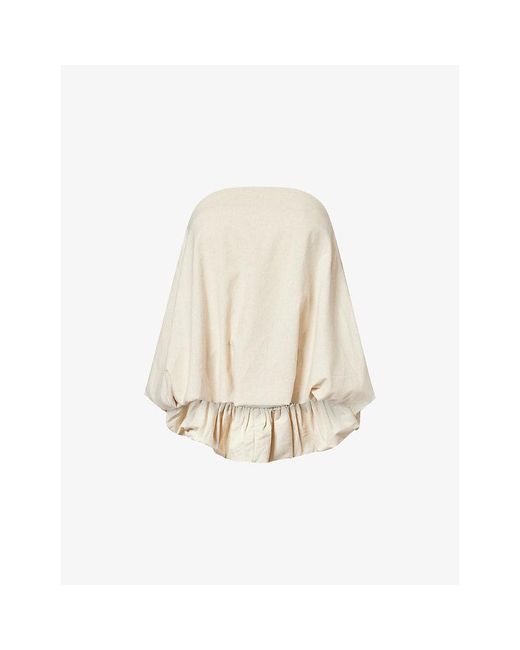 Atelier Ninety Five Natural Bubble Hem Strapless Linen And Cotton Blend Bandeau Top